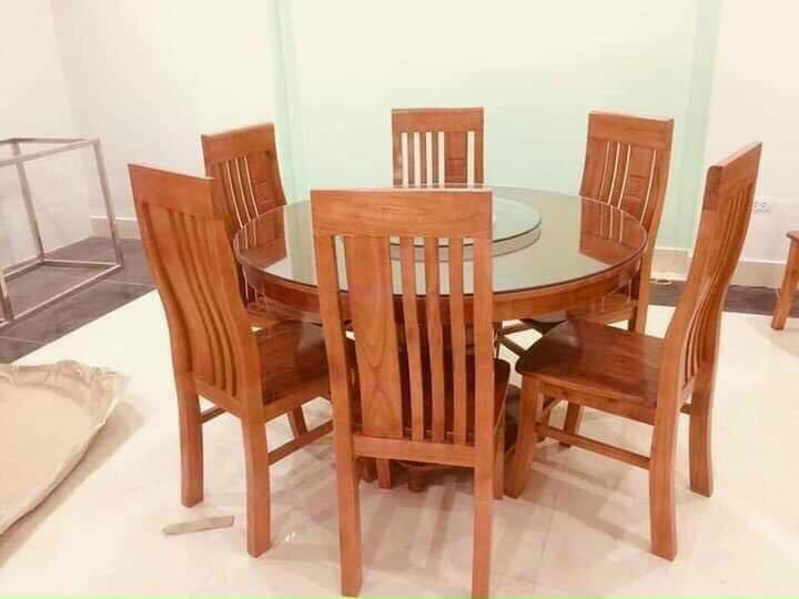 bàn ăn tròn 6 ghế gỗ sồi giá rẻ